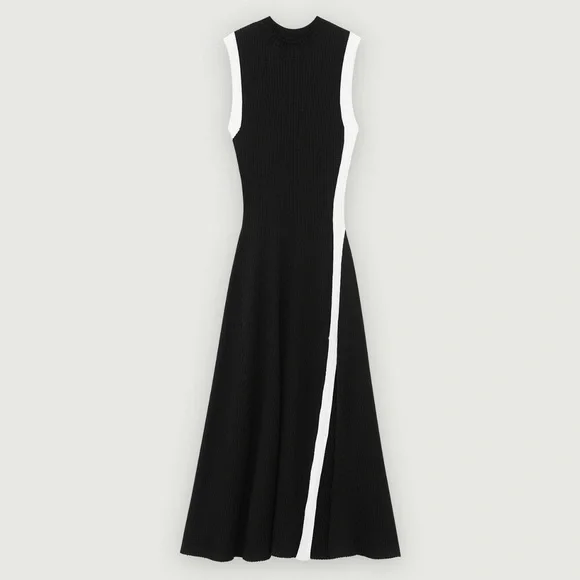 🆕 Maje Split & Contrasting Midi Ribbed Dress - Picture 5 of 11